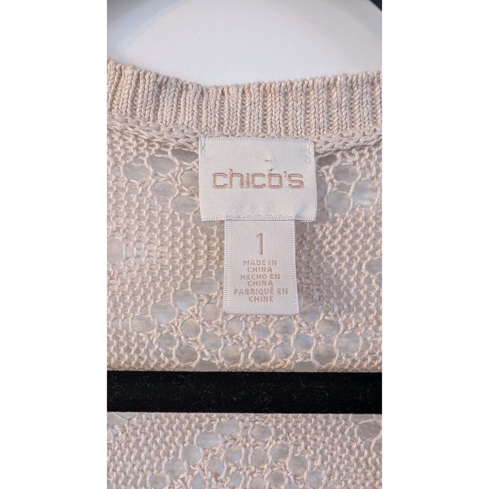 Chico’s 100% Linen Open Knit Duster Cardigan Kimono Cover Up Size 1 Coastal - Picture 2 of 6